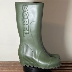Sorel Joan Tall Wedge Rain Boot Olive Green 12